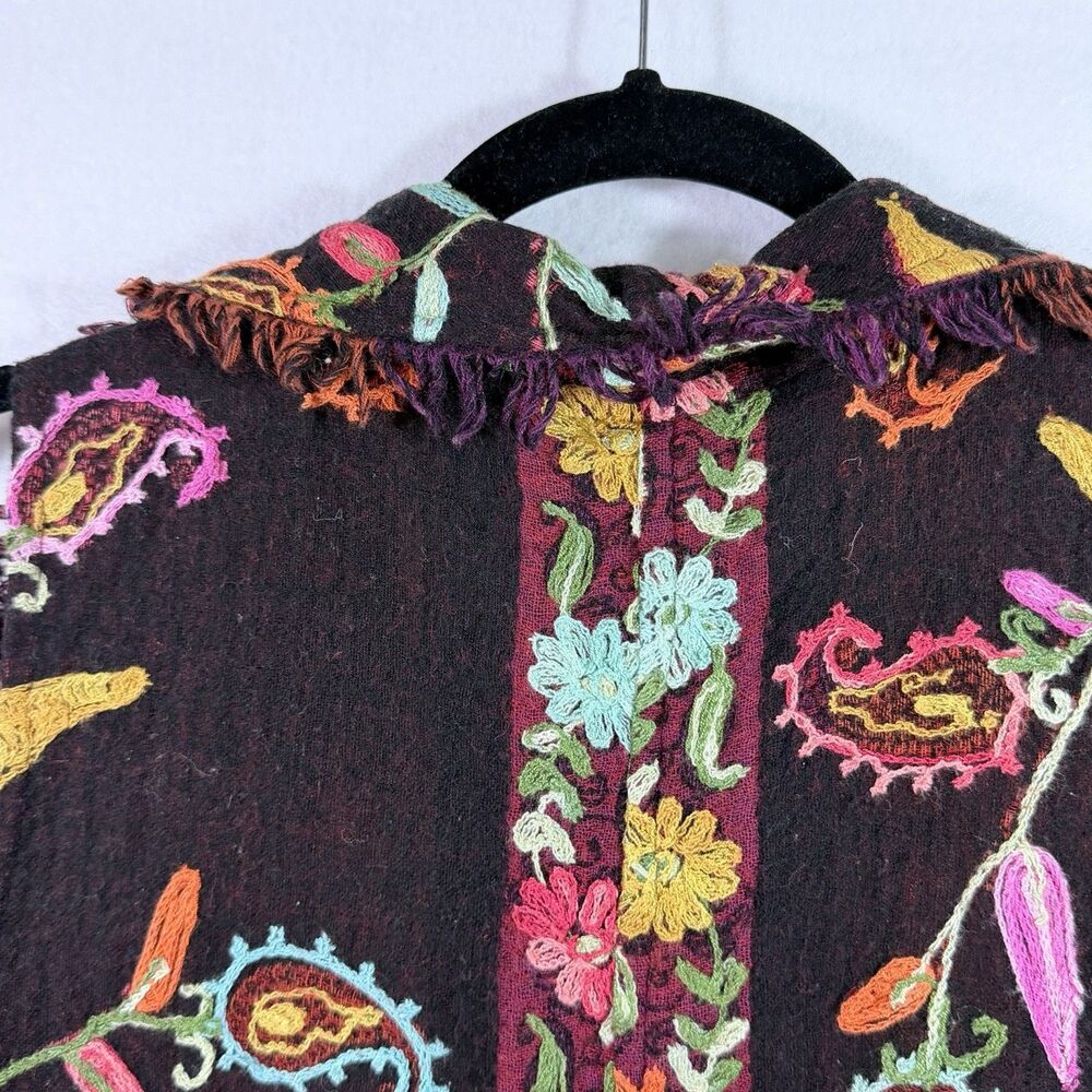 ANU 100% Wool Artsy Art to Wear Colorful Embroidered Boho Woven Vest Women's L - Picture 9 of 9